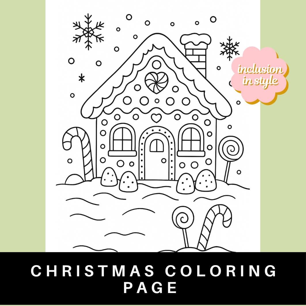 Cute Gingerbread House Coloring Page Christmas Holiday Printable for…