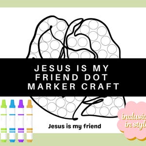 Peut inclure: Un modèle de bricolage de marqueur de points imprimable en noir et blanc représentant deux figures avec le texte "Jésus est mon ami point de marqueur d'artisanat" et "Jésus est mon ami".