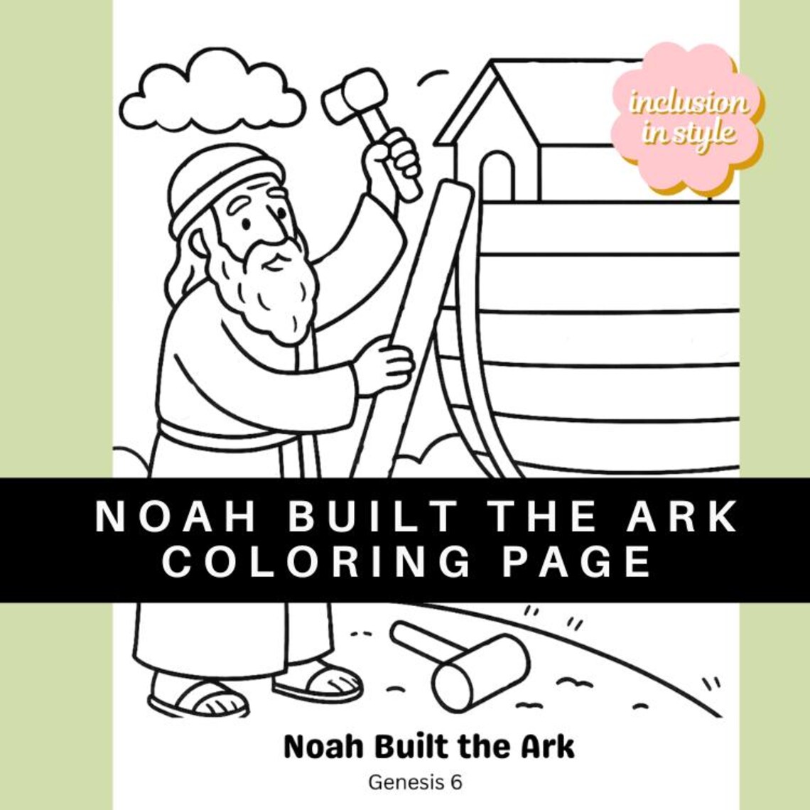 Noah Builds the Ark Bible Story Coloring Page | Sunday School Christian ...