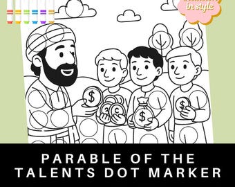 Pagina da colorare con pennarello a pois sulla parabola dei talenti / Lavoretto sulla storia biblica per bambini