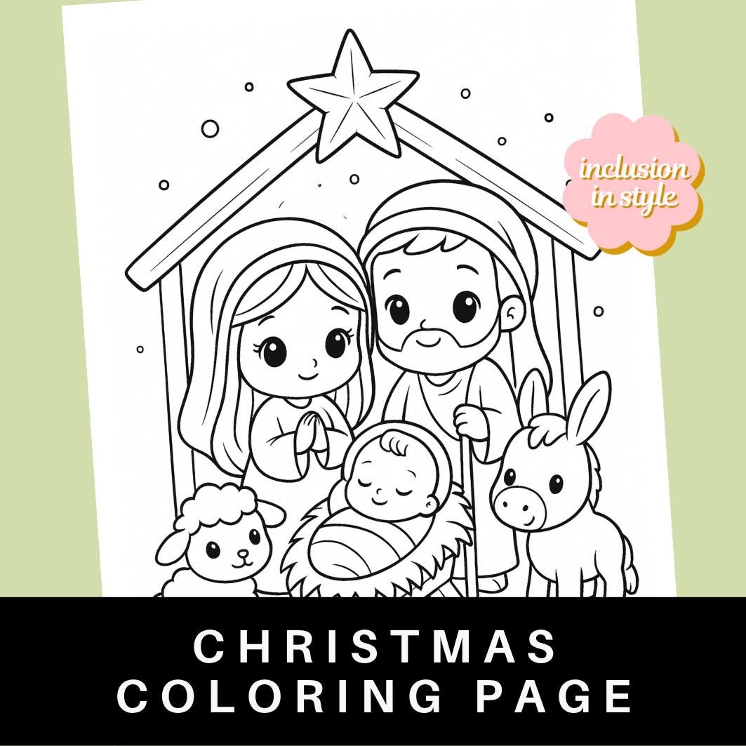 Nativity Scene Christmas Coloring Page | Cute Kawaii Style Printable - Etsy