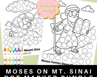Moses auf dem Berg Sinai Dot Marker Malseiten | Zehn Gebote