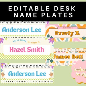 EDITABLE Groovy Retro Student Desk Name Plate I Name Tags BUNDLE