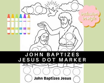 Página para colorear con marcadores de puntos sobre el bautizo de Jesús / Actividad bíblica para niños