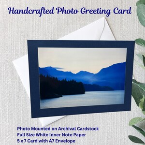 Handgemachte Natur-Foto-Grußkarte | Blaue Fjorde | Kanada | 13x18 Karte | 4x6 glänzend Foto | Blauer Archival Cardstock | Blauer A7 Umschlag