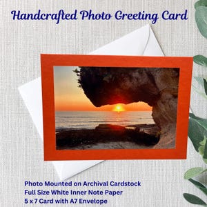 Handgemachte Natur-Foto-Grußkarte | Sonnenuntergang | Meeresküste | 13x18 Karte | 4x6 glänzend Foto | Orange Archival Cardstock | Weißer A7 Umschlag
