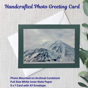 Cartão de felicitações feito à mão com foto da natureza | Yukon | Montanha | Lago congelado | Cartão 5x7 | Foto brilhante 4x6 | Cartão de arquivo Lt Teal | Branco A7