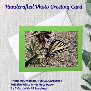 Handgemachte Natur Foto Grußkarte Schwalbenschwanz | Schmetterling | 13x18 Karte | 4x6 glänzend Foto | Grüner Archival Cardstock | Weißer A7 Umschlag