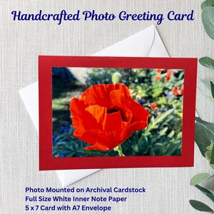 Handgemachte Natur-Foto-Grußkarte | Roter Mohn | 13x18 Karte | 4x6 glänzend Foto | Roter Archival Cardstock