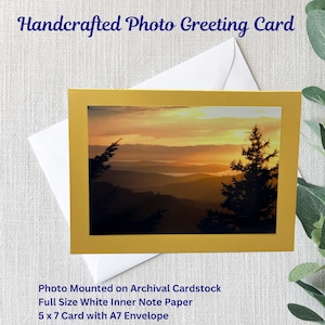 Handgemachte Natur-Foto-Grußkarte | Inseln | Bäume | Sonnenuntergang | 13x18 Karte | 4x6 glänzend Foto | Gelber Archival Cardstock | Weißer A7 Umschlag