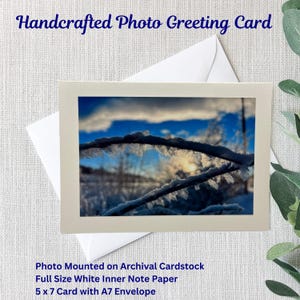 Handgemachte Natur-Foto-Grußkarte | Eis | Baum | Zweig | Sonne | 13x18 Karte | 4x6 glänzend Foto | Weißer Archivkarton | Weißer A7 Umschlag