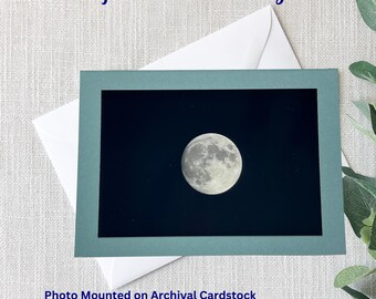 Handmade Nature Photo Greeting Card | Full Moon | Black Sky | 5x7 Card | 4x6 Glossy Photo | Light Teal Archival Cardstock | White A7