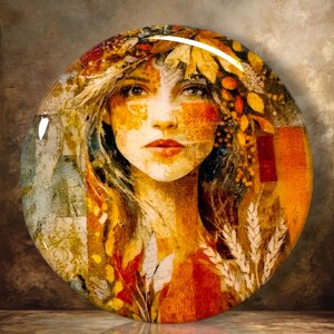 Autumn Beauty Polymer Clay Cabochon - Handmade Resin Art 45mm round