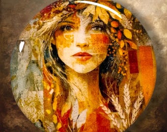 Autumn Beauty Polymer Clay Cabochon - Handmade Resin Art 45mm round