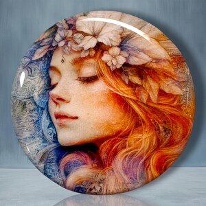 Red haired Beauty Polymer Clay Cabochon - Handmade Resin Art 45mm round