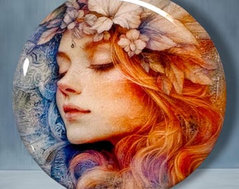 Red haired Beauty Polymer Clay Cabochon - Handmade Resin Art 45mm round