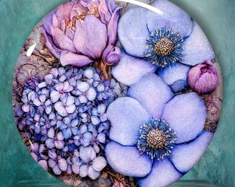 Lavender Flowers Polymer Clay Cabochon - Handmade Resin Art 45mm round