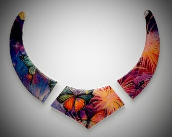 3 pc Butterfly Fireworks design collar sides(4 x1 inches) center(1 3/4 x 3 1/2 inches)