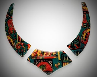 3 pc African design collar sides(4 x1 inches) center(1 3/4 x 3 1/2 inches)