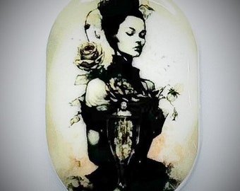 Whimsical surreal lady 35mm x50mm rounded oval