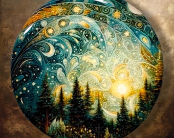 Night Moves Polymer Clay Cabochon - Handmade Resin Art 45mm round