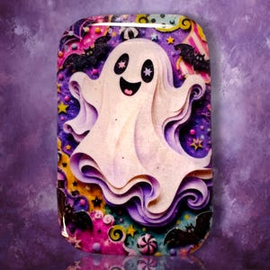 Cutie Colorful Ghost Polymer Clay Cabochon - Handmade Resin Art 30 x 45mm rectangle