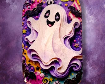 Cutie Colorful Ghost Polymer Clay Cabochon - Handmade Resin Art 30 x 45mm rectangle