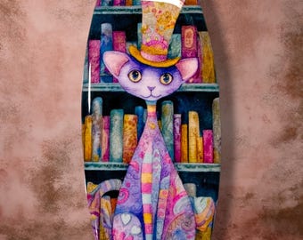 Purple Top Hat Cat Polymer Clay Cabochon - Handmade Resin Art 30 x 60mm barrel shape