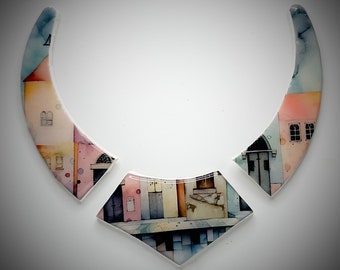 3 pc Pastel City design collar sides(4 x1 inches) center(1 3/4 x 3 1/2 inches)