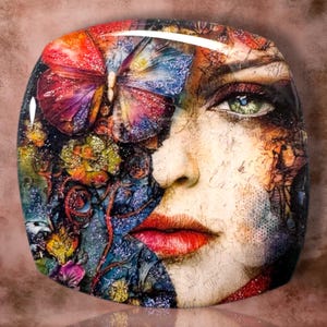 Sparkle Butterfly Beauty Polymer Clay Cabochon - Handmade Resin Art 45mm rounded square