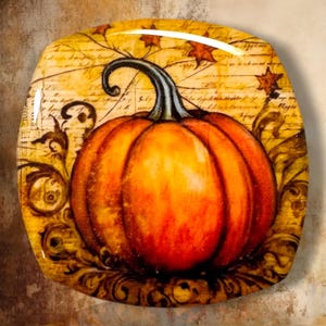 Pretty Pumpkin Polymer Clay Cabochon - Handmade Resin Art 45mm rounded square