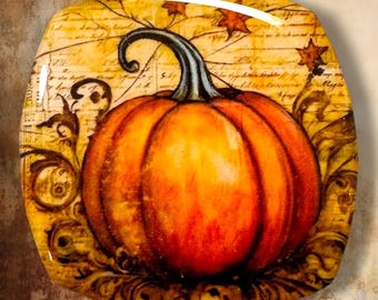 Pretty Pumpkin Polymer Clay Cabochon - Handmade Resin Art 45mm rounded square