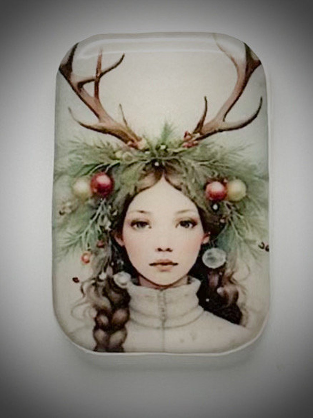 Winter Reindeer Girl 35mm X50mm Rounded Rectangle Etsy
