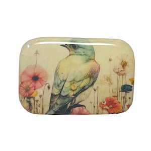 Spring Bird Polymer Clay Cabochon - Handmade Resin Art lengthwise rectangle 50x35mm rounded rectangle