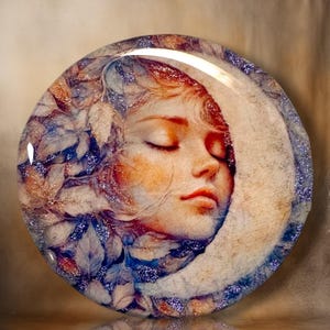 Sparkle Blue Moon Beauty Polymer Clay Cabochon - Handmade Resin Art 45mm round