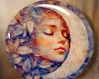 Sparkle Blue Moon Beauty Polymer Clay Cabochon - Handmade Resin Art 45mm round