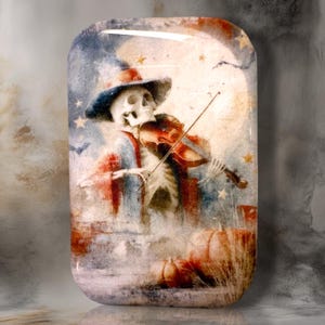 Fiddling Skully Polymer Clay Cabochon - Handmade Resin Art 30 x 40mm rectangle