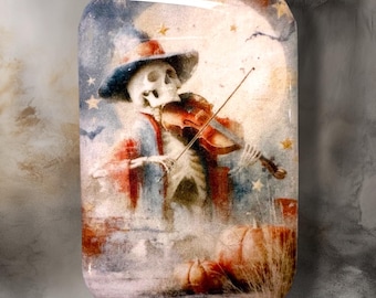 Fiddling Skully Polymer Clay Cabochon - Handmade Resin Art 30 x 40mm rectangle