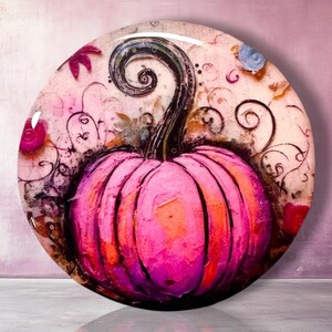 Pink Pumpkin Polymer Clay Cabochon - Handmade Resin Art 45mm round