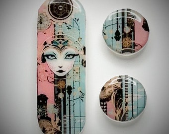 Whimsical print 20 x 60mm long oval + 20mm rounds