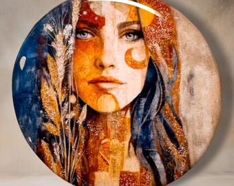 Sparkle Moon Beauty Polymer Clay Cabochon - Handmade Resin Art 45mm round