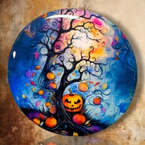 Halloween Tree Polymer Clay Cabochon - Handmade Resin Art 45mm round