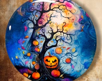 Halloween Tree Polymer Clay Cabochon - Handmade Resin Art 45mm round