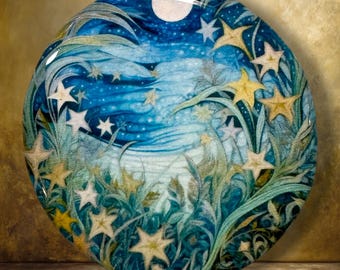 Night Star Pond Polymer Clay Cabochon - Handmade Resin Art 45mm round