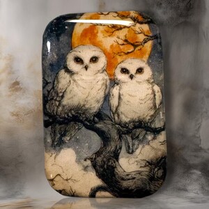 Two Owls Polymer Clay Cabochon - Handmade Resin Art 30 x 40mm rectangle