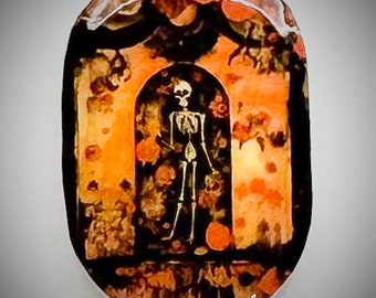 Halloween skeleton scene 35mm x50mm rounded oval