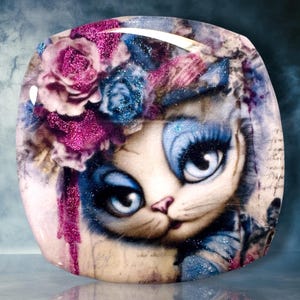Sparkle Fancy Cat Polymer Clay Cabochon - Handmade Resin Art 45mm rounded square