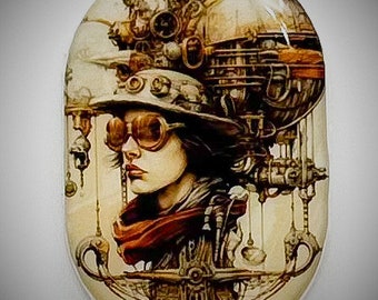 Steampunk meisje 35 mm x 50 mm afgerond ovaal