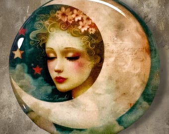 Moon Girl Polymer Clay Cabochon - Handmade Resin Art 45mm round