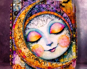 Halloween Moon Polymer Clay Cabochon - Handmade Resin Art 40 x 50mm rectangle